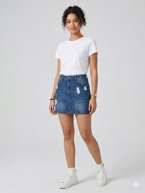 twik Blue Distressed Denim Mini Skirt